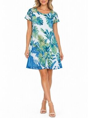 Chico's Tropical Wonders Scoop Midi Dress XL 16 Alabaster Palm Print Resort NWT